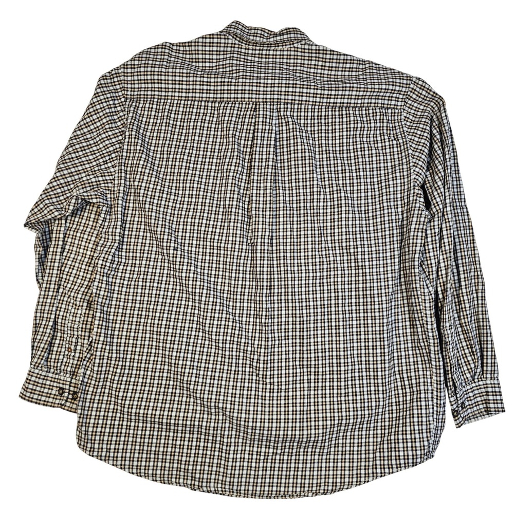 Eddie Bauer Mens Tall Large Button Down Shirt Tan NavyBlue Check Cotton L/G TALL